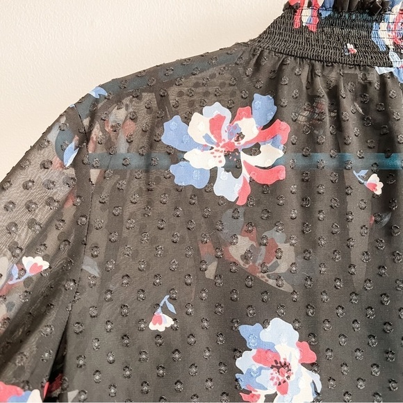 Laundry by Shelli Segal Mock Collar Sheer Black Floral Long Balloon Sleeve Small - Picture 6 of 9